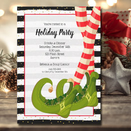 Small Whimsical Elf Legs Holiday Christmas Party Invitation Front View