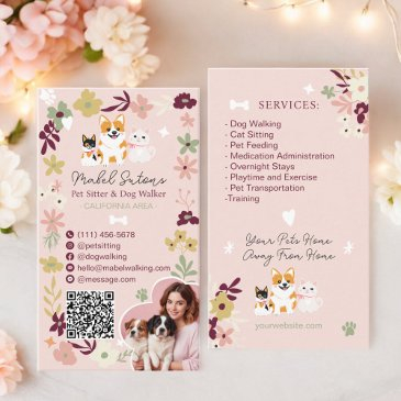 whimsical floral cute classy pet sitter dog walker business invitations