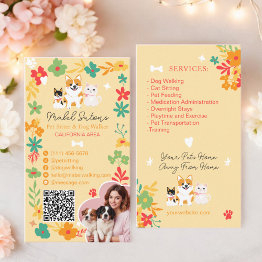 Small Whimsical Floral Cute Pop Pet Sitter Dog Walker Business Invitations Front View