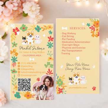 whimsical floral cute pop pet sitter dog walker business invitations
