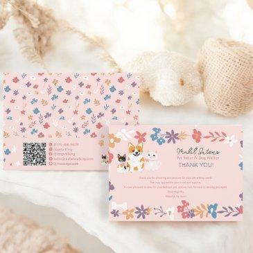 whimsical floral pet sitter dog walker business thank you invitations