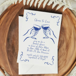 Small Whimsical Funky Cheers To Love Wine Bridal Shower Invitation Front View