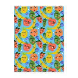 Small Whimsical Funny Fruit Salad Pattern Blue Postinvitations Front View