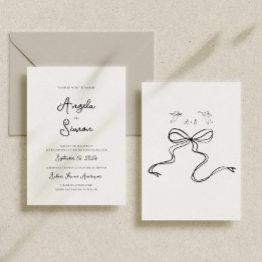 Small Whimsical Hand Drawn Bow Cherub Wedding Invitation Front View
