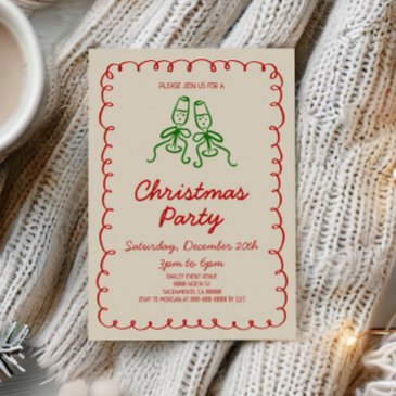 whimsical hand drawn champagne christmas party invitation