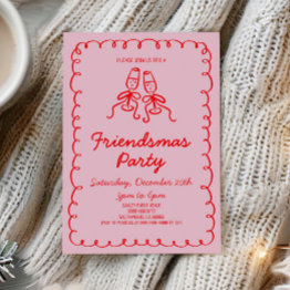 Small Whimsical Hand Drawn Champagne Friendsmas Party Invitation Front View