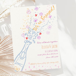 Small Whimsical Hand Drawn Floral Fun Engagement Party Invitation Front View