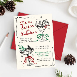 Small Whimsical Hand Drawn Friendsmas Christmas Party Invitation Front View