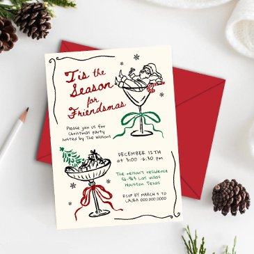 whimsical hand drawn friendsmas christmas party invitation