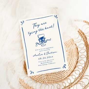 whimsical hand drawn navy blue engagement party invitation