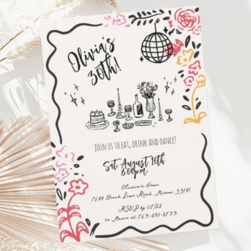 whimsical hand drawn squiggle birthday party invitation