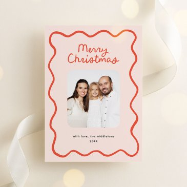 whimsical hand drawn wavy border christmas photo holiday invitations