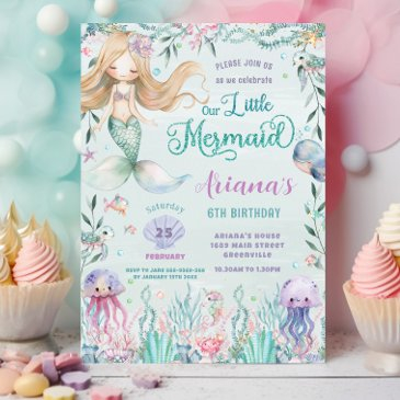 whimsical mermaid under the sea pool birthday invitation