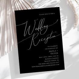 Small Whimsical Minimal Script | Black Wedding Reception Invitation Front View