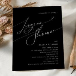 Small Whimsical Minimalist Script Black Lingerie Shower Invitation Front View