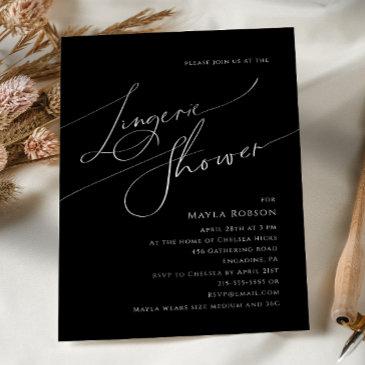 whimsical minimalist script black lingerie shower invitation