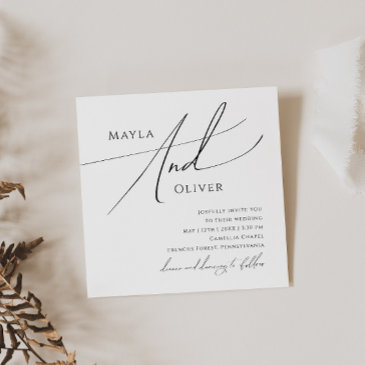 whimsical minimalist script square wedding invitation