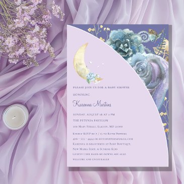 whimsical moon purple gender neutral baby shower invitation