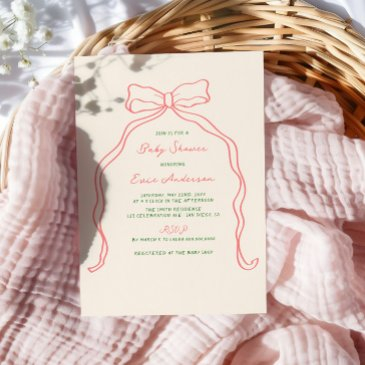 whimsical quirky handwritten bow baby shower invitation