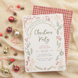 Small Whimsical Retro Illustrations Christmas Party Invitation Front View