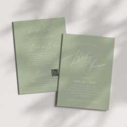 Small Whimsical Sage Green | All In One Baby Shower Invitation Front View