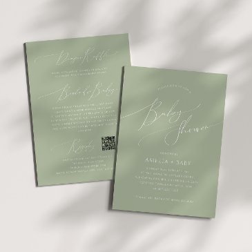 whimsical sage green | all in one baby shower invitation