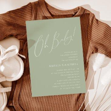 whimsical sage green oh baby! baby shower invitation