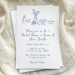 Small Whimsical Scribble Doodle Hand Drawn Bridal Shower Invitation Front View