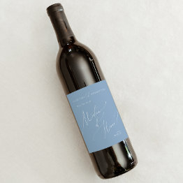 Small Whimsical Script | Blue Matron Of Honor Proposal Wine Label Front View