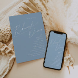 Small Whimsical Script | Dusty Blue Rehearsal Dinner Invitation Front View