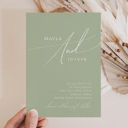 Small Whimsical Script | Sage Green Casual Wedding Invitation Front View