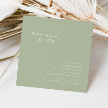 whimsical script | sage green square wedding invitation