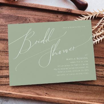 whimsical script | sage horizontal bridal shower invitation
