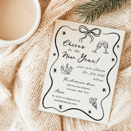 Small Whimsical Sketched New Year's Eve Party Invitation Front View