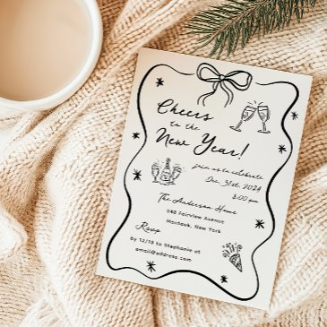 whimsical sketched new year's eve party invitation