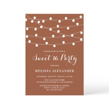 whimsical string lights terracotta sweet 16 party invitation