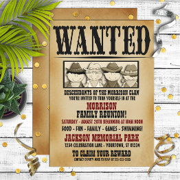 Small Whimsical Wanted Poster Family Reunion Invitation Front View