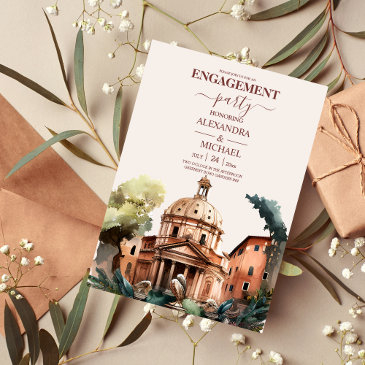 whimsical watercolor italian desitnation engagemen invitation