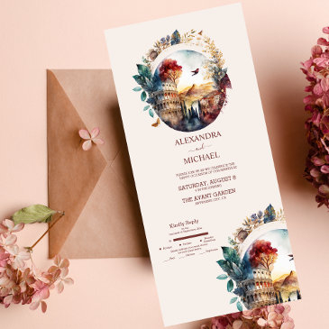 whimsical watercolor italian desitnation wedding a all in one invitation