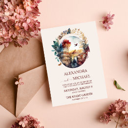 Small Whimsical Watercolor Italian Desitnation Wedding I Invitation Front View