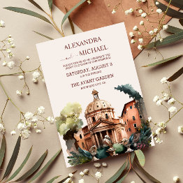 Small Whimsical Watercolor Italian Desitnation Wedding Invitation Front View