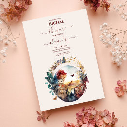 Small Whimsical Watercolor Italian Destination Bridal In Invitation Front View
