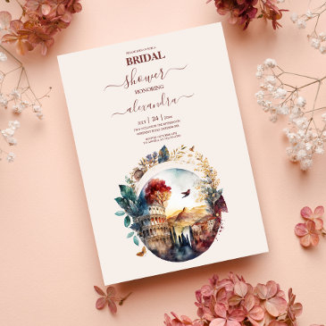 whimsical watercolor italian destination bridal in invitation