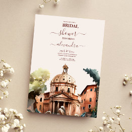 Small Whimsical Watercolor Italian Destination Bridal Invitation Front View