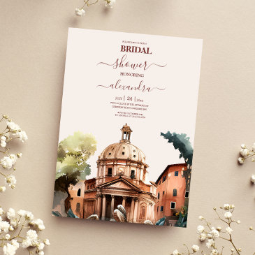whimsical watercolor italian destination bridal invitation