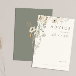 Small Whimsical Wildflower | Ivory And Green Wedding Advice Card Front View