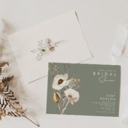 Small Whimsical Wildflower | Sage Green Bridal Shower Invitation Front View
