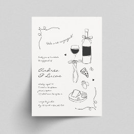 Small Whimsy Hand Drawn Love And Pizza Engagement Party Invitation Front View