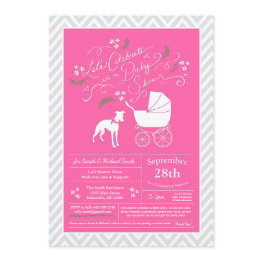 Small Whippet Dog Baby Shower Girl Pink Invitation Front View
