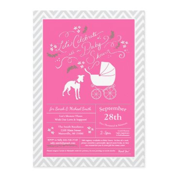 whippet dog baby shower girl pink invitation